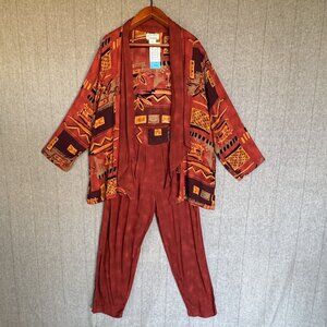 80s 90s Vintage Southwest Indian Foundation Open Front Tunic Pants Set Size M